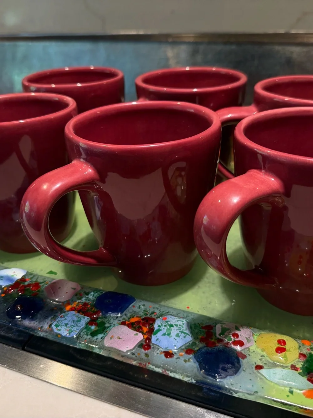 Pottery Barn Red Glazed Ceramic Mug Set. Set of Six!